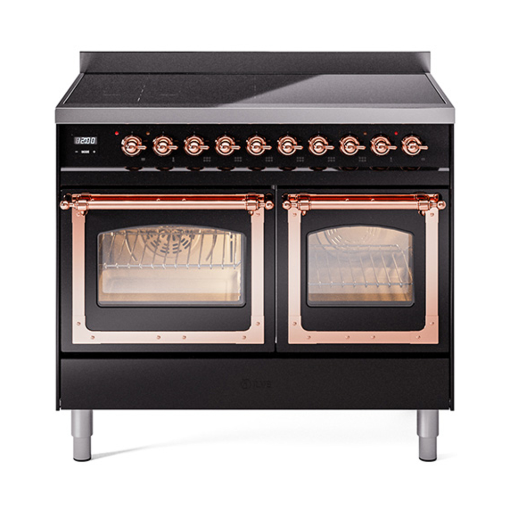 ILVE UNDI406NMPBKP Nostalgie II Noblesse 40" Induction Range  (Triple Glass Door, Glossy Black, Copper)