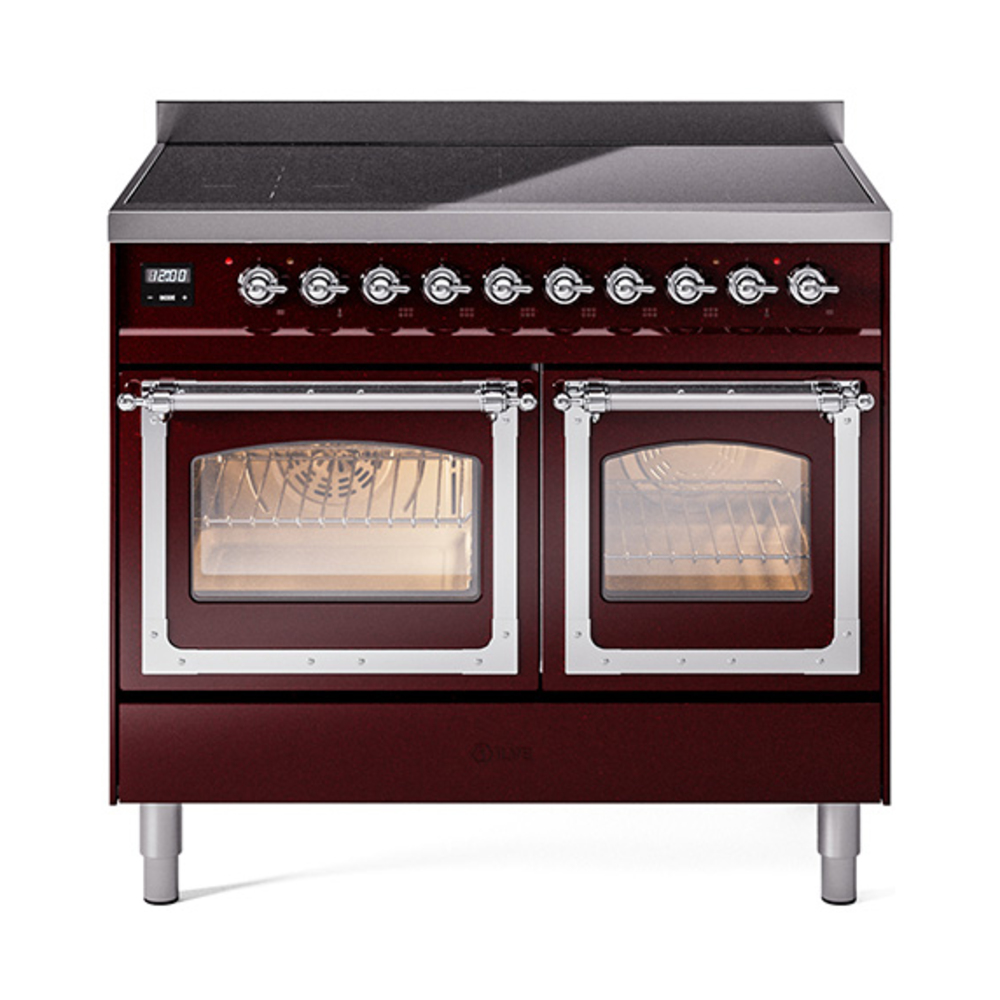 ILVE UNDI406NMPBUC Nostalgie II Noblesse 40" Induction Range  (Triple Glass Door, Burgundy, Chrome)