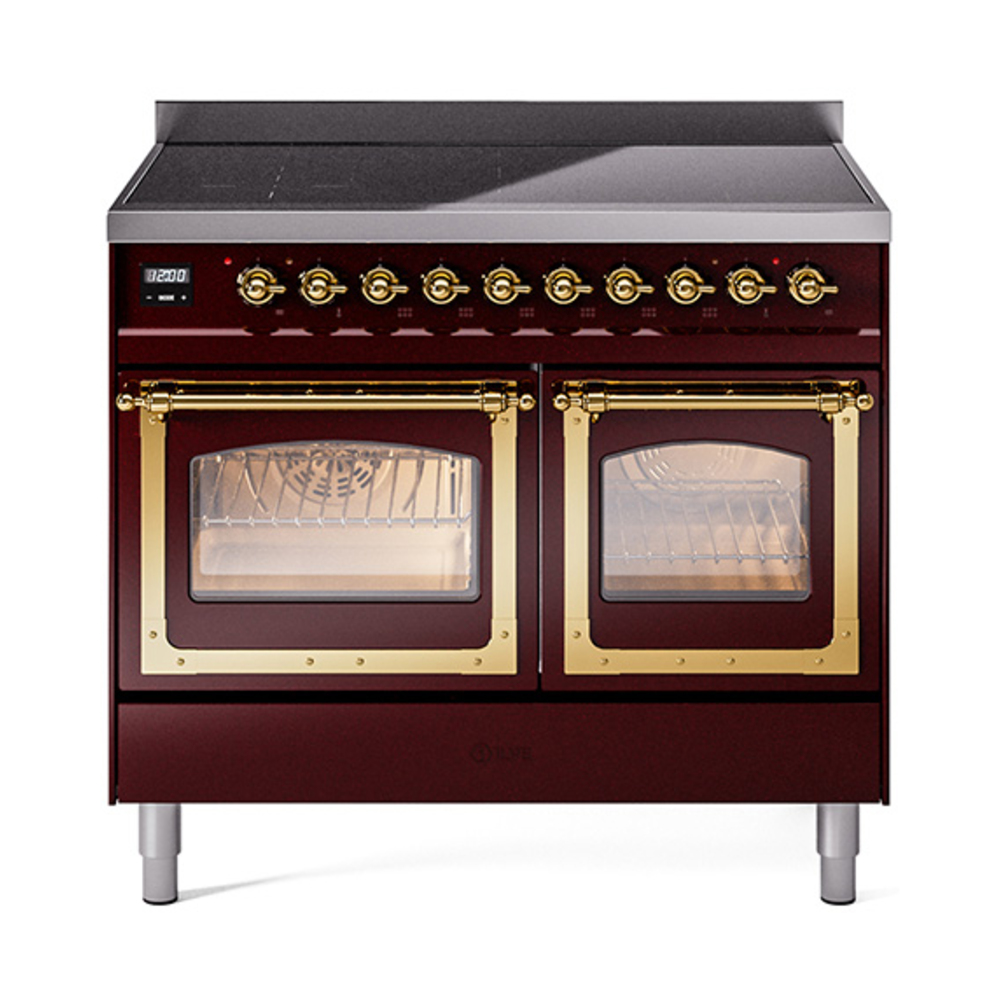 ILVE UNDI406NMPBUG Nostalgie II Noblesse 40" Induction Range  (Triple Glass Door, Burgundy, Brass)