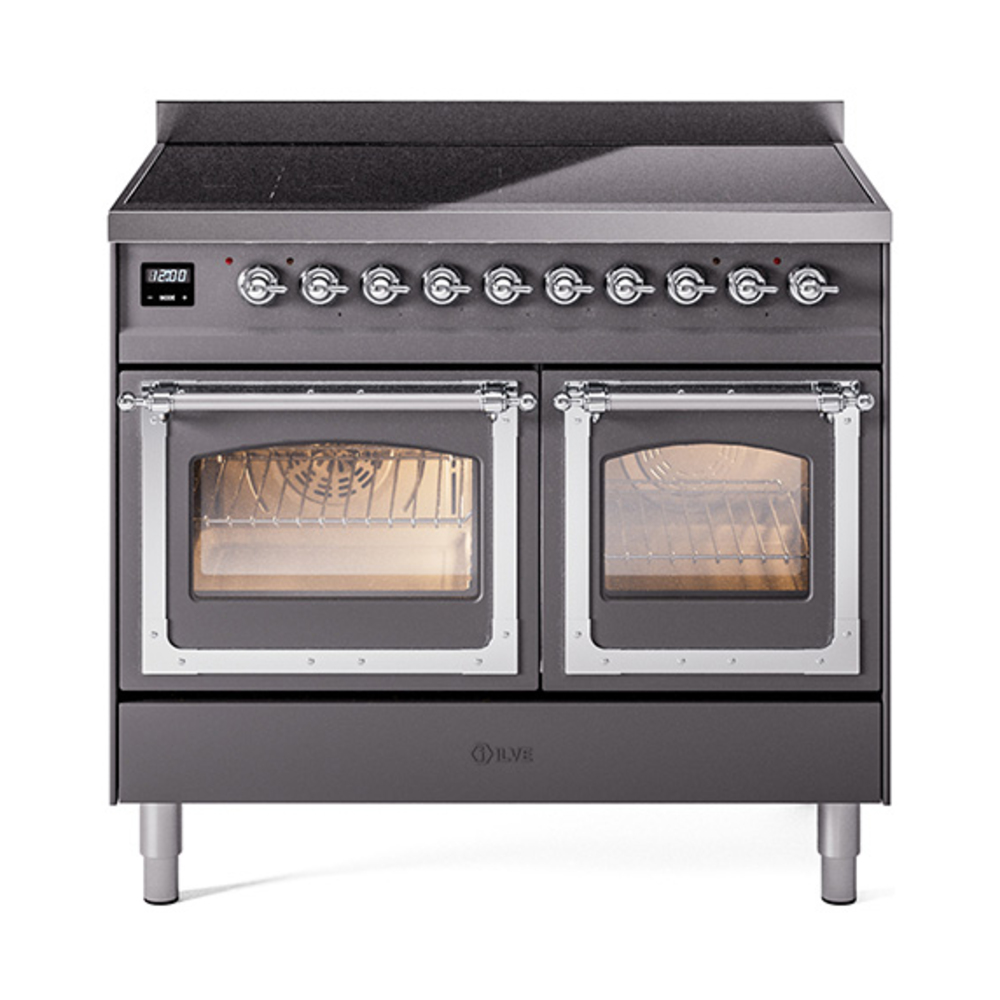 ILVE UNDI406NMPMGC Nostalgie II Noblesse 40" Induction Range  (Triple Glass Door, Graphite Matte, Chrome)