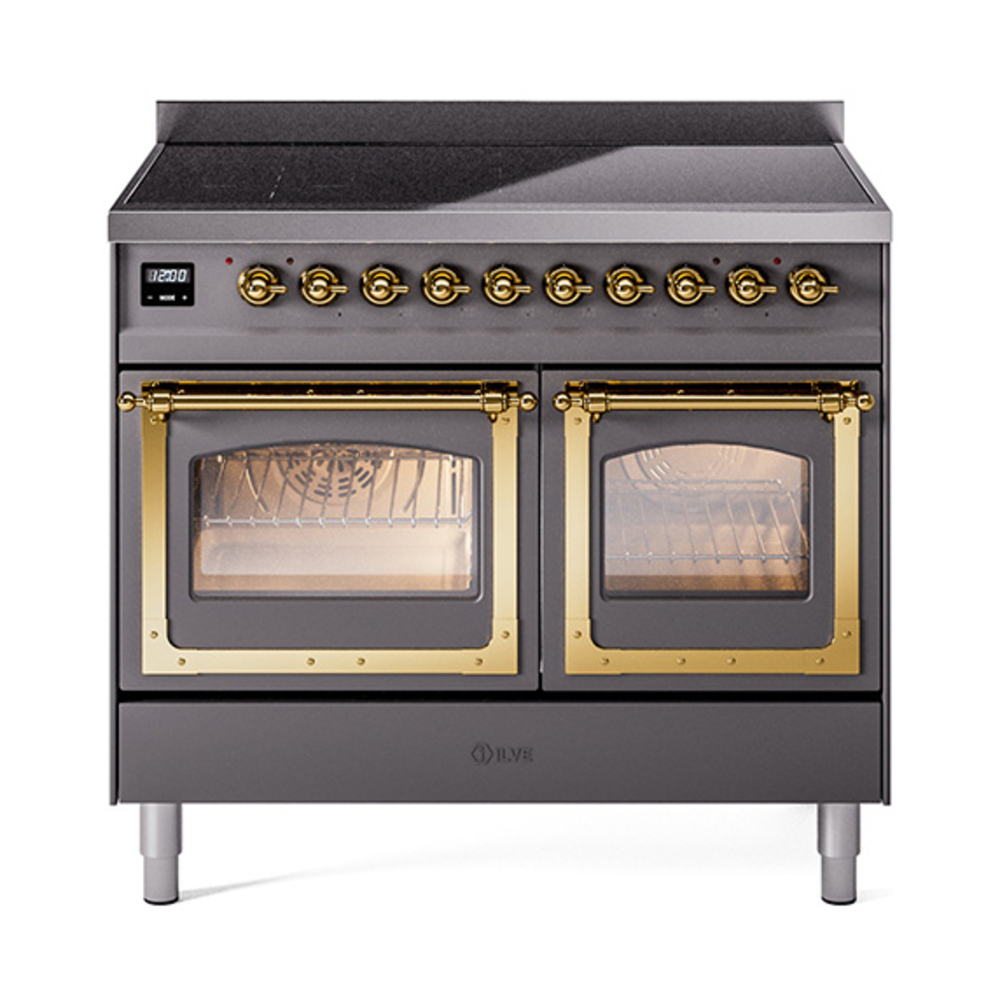 ILVE UNDI406NMPMGG Nostalgie II Noblesse 40" Induction Range  (Triple Glass Door, Graphite Matte, Brass)