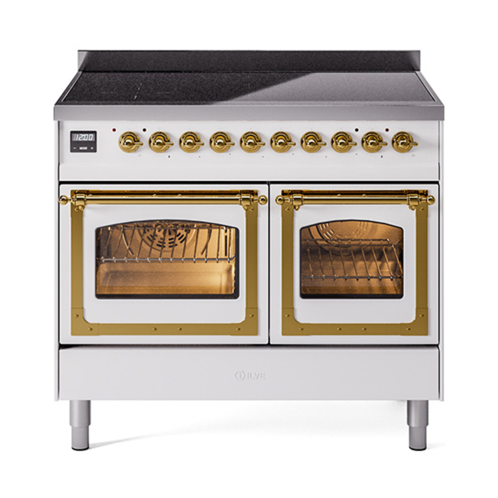 ILVE UNDI406NMPWHG Nostalgie II Noblesse 40" Induction Range  (Triple Glass Door, White, Brass)