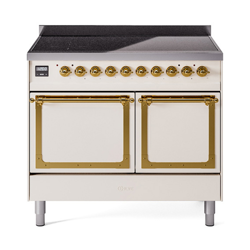 ILVE UNDI406QNMPAWG Nostalgie II Noblesse 40" Induction Range  (Solid Door, Antique White, Brass)