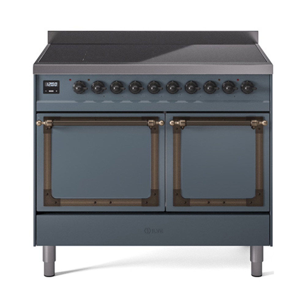 ILVE UNDI406QNMPBGB Nostalgie II Noblesse 40" Induction Range  (Solid Door, Blue Grey, Bronze)