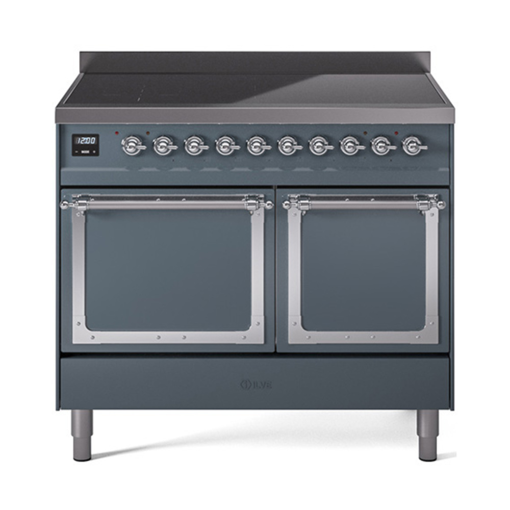 ILVE UNDI406QNMPBGC Nostalgie II Noblesse 40" Induction Range  (Solid Door, Blue Grey, Chrome)