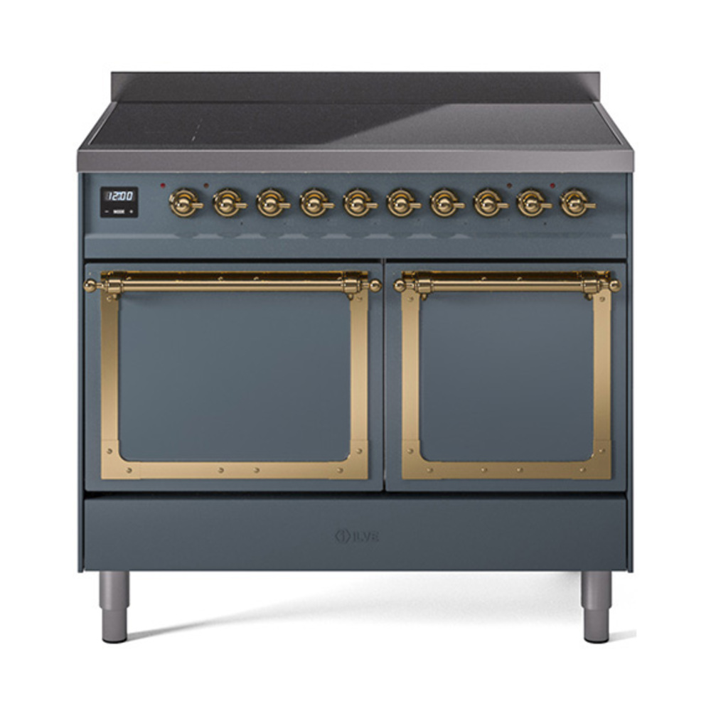 ILVE UNDI406QNMPBGG Nostalgie II Noblesse 40" Induction Range  (Solid Door, Blue Grey, Brass)