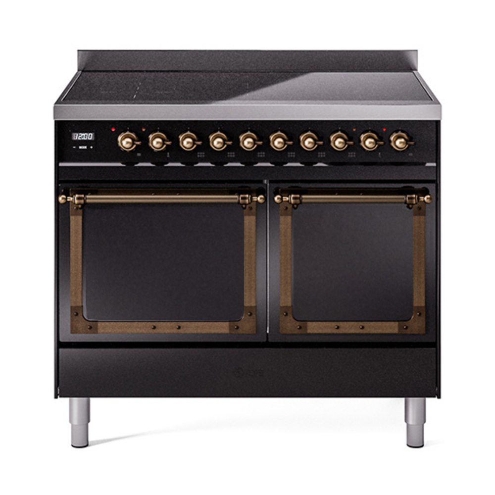 ILVE UNDI406QNMPBKB Nostalgie II Noblesse 40" Induction Range  (Solid Door, Glossy Black, Bronze)