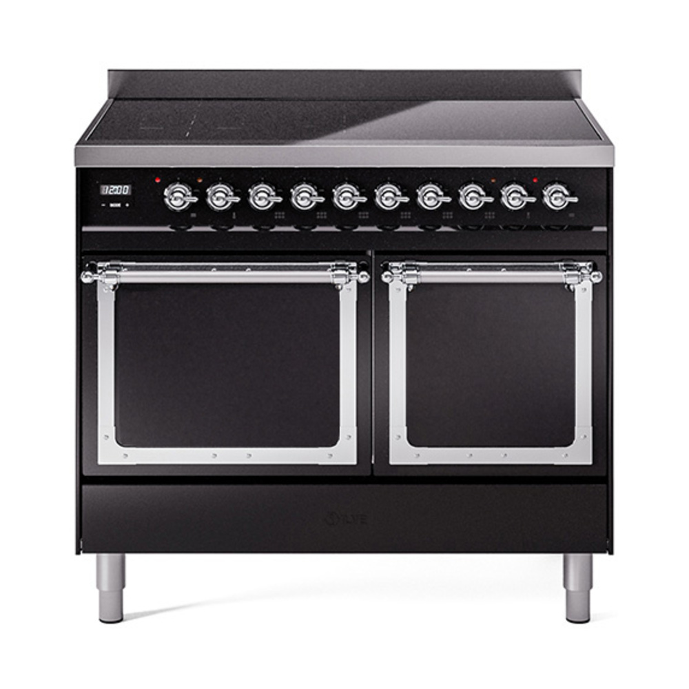 ILVE UNDI406QNMPBKC Nostalgie II Noblesse 40" Induction Range  (Solid Door, Glossy Black, Chrome)