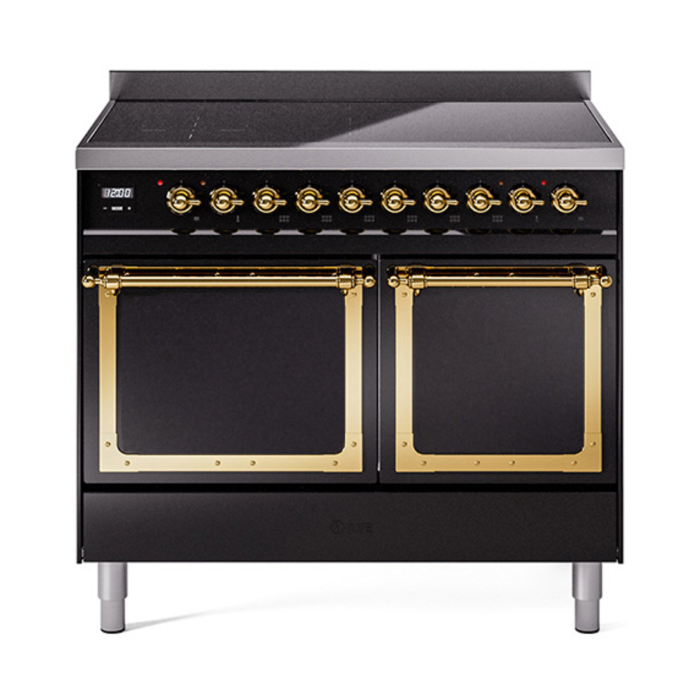 ILVE UNDI406QNMPBKG Nostalgie II Noblesse 40" Induction Range  (Solid Door, Glossy Black, Brass)