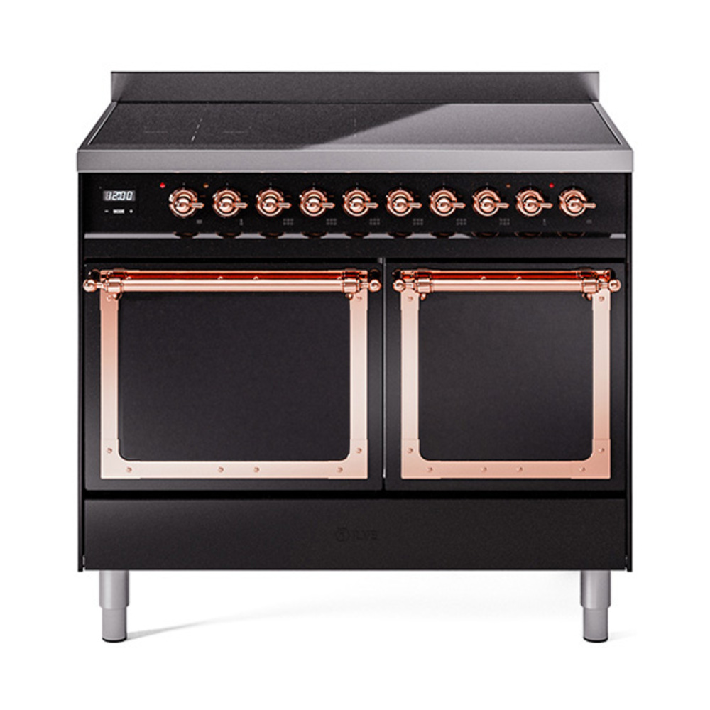 ILVE UNDI406QNMPBKP Nostalgie II Noblesse 40" Induction Range  (Solid Door, Glossy Black, Copper)