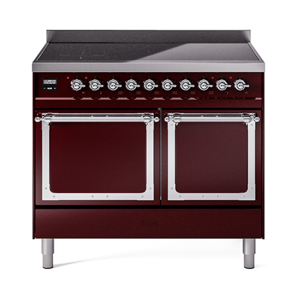 ILVE UNDI406QNMPBUC Nostalgie II Noblesse 40" Induction Range  (Solid Door, Burgundy, Chrome)