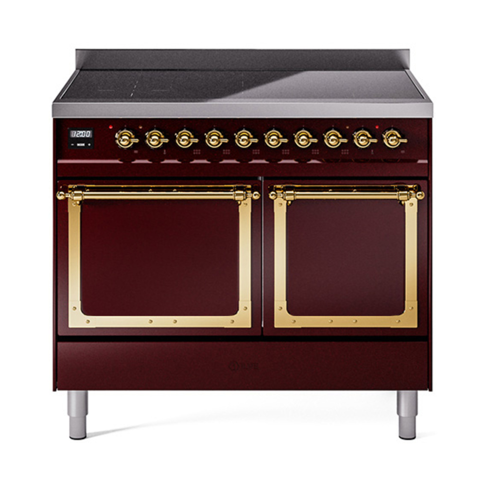 ILVE UNDI406QNMPBUG Nostalgie II Noblesse 40" Induction Range  (Solid Door, Burgundy, Brass)