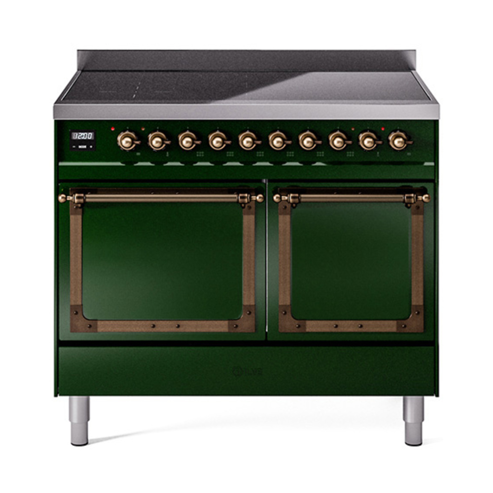 ILVE UNDI406QNMPEGB Nostalgie II Noblesse 40" Induction Range  (Solid Door, Emerald Green, Bronze)