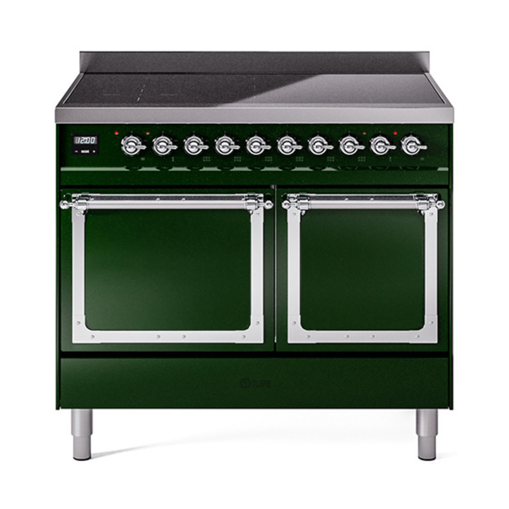 ILVE UNDI406QNMPEGC Nostalgie II Noblesse 40" Induction Range  (Solid Door, Emerald Green, Chrome)