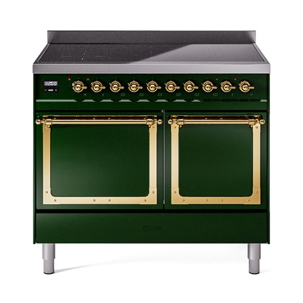 ILVE UNDI406QNMPEGG Nostalgie II Noblesse 40" Induction Range  (Solid Door, Emerald Green, Brass)