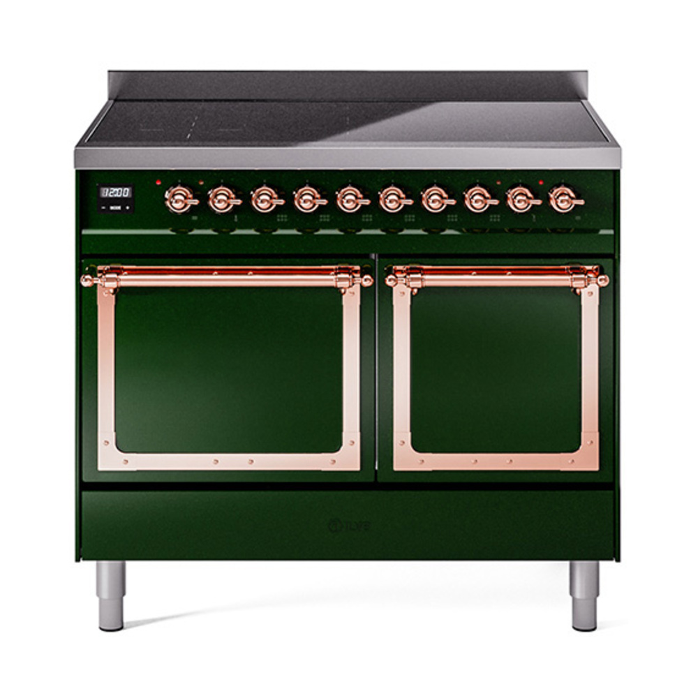 ILVE UNDI406QNMPEGP Nostalgie II Noblesse 40" Induction Range  (Solid Door, Emerald Green, Copper)