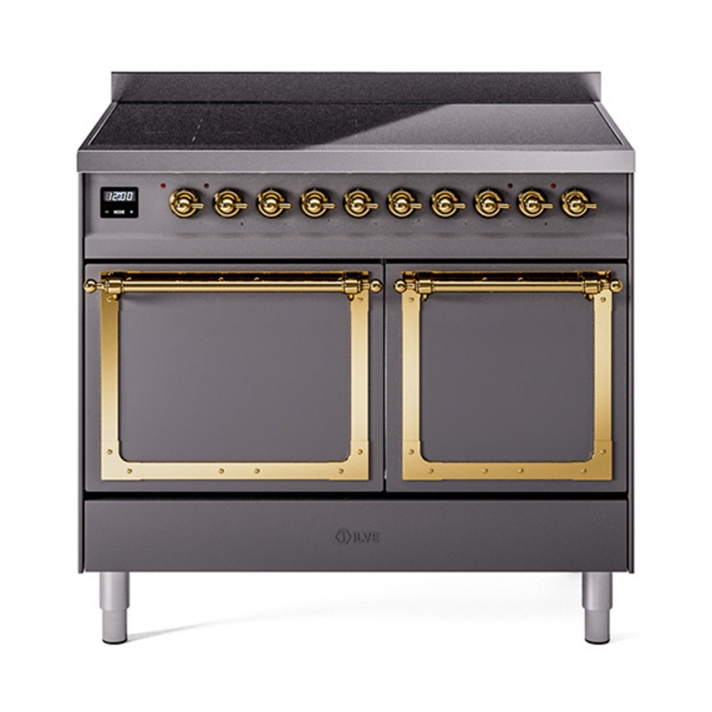 ILVE UNDI406QNMPMGG Nostalgie II Noblesse 40" Induction Range  (Solid Door, Graphite Matte, Brass)