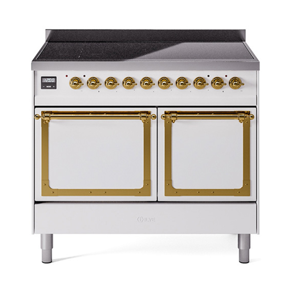 ILVE UNDI406QNMPWHG Nostalgie II Noblesse 40" Induction Range  (Solid Door, White, Brass)