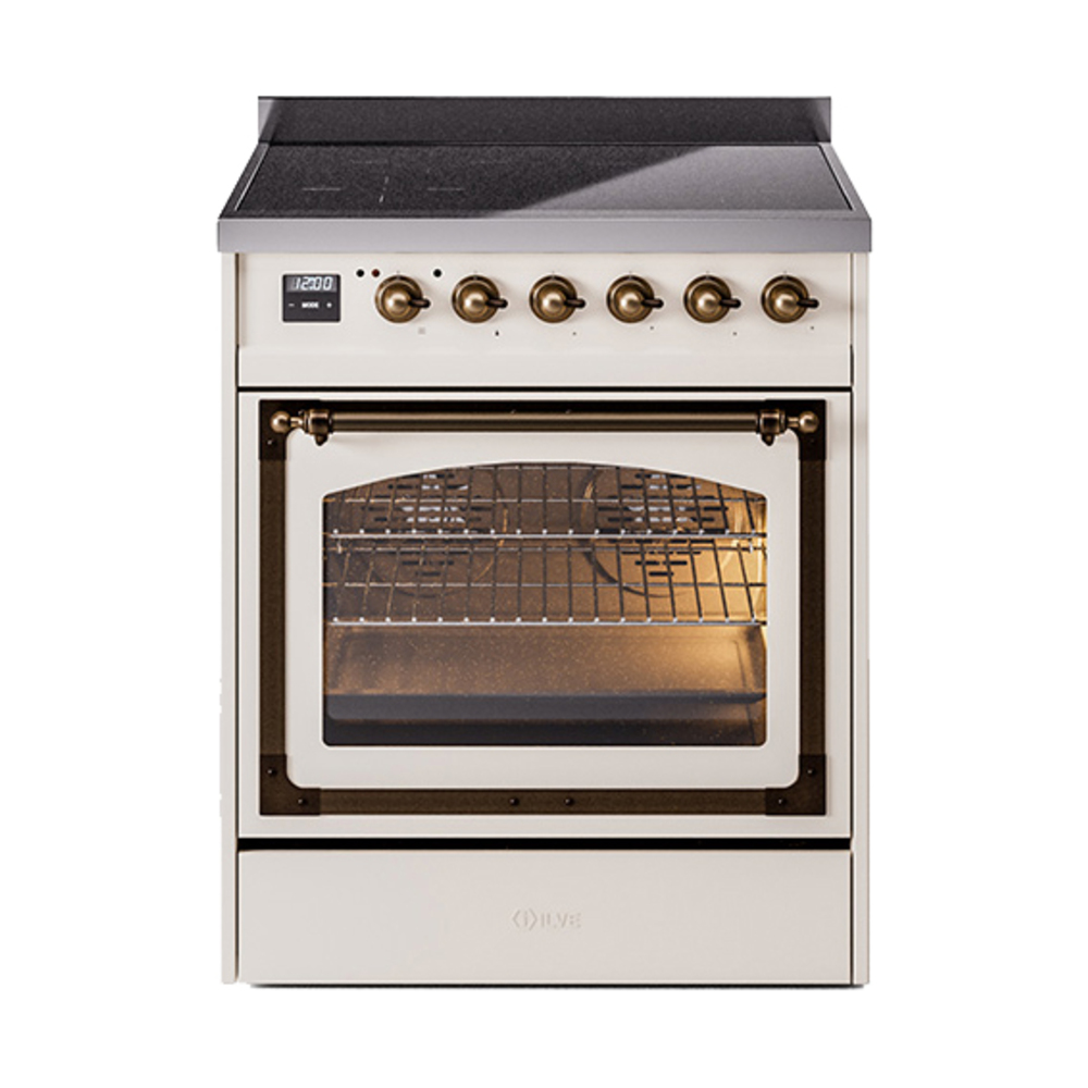 ILVE UNI304NMPAWB Nostalgie II Noblesse 30" Induction Range (Triple Glass Door, Antique White, Burnished)