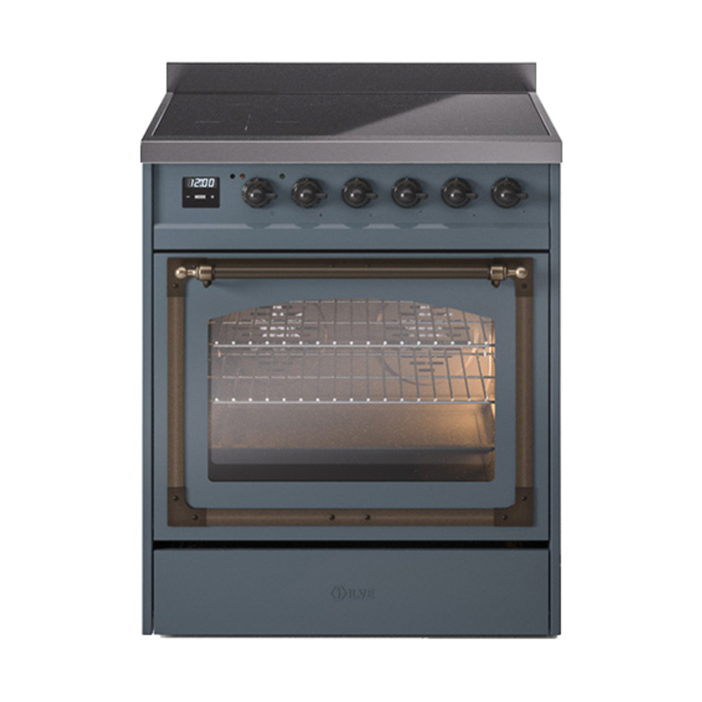 ILVE UNI304NMPBGB Nostalgie II Noblesse 30" Induction Range (Triple Glass Door, Blue Grey, Burnished)