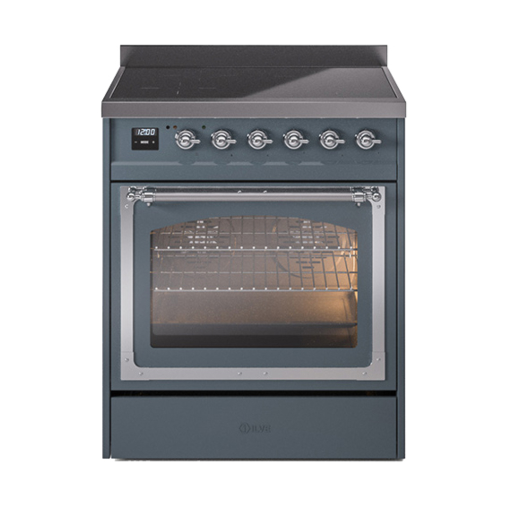 ILVE UNI304NMPBGC Nostalgie II Noblesse 30" Induction Range (Triple Glass Door, Blue Grey, Chrome)