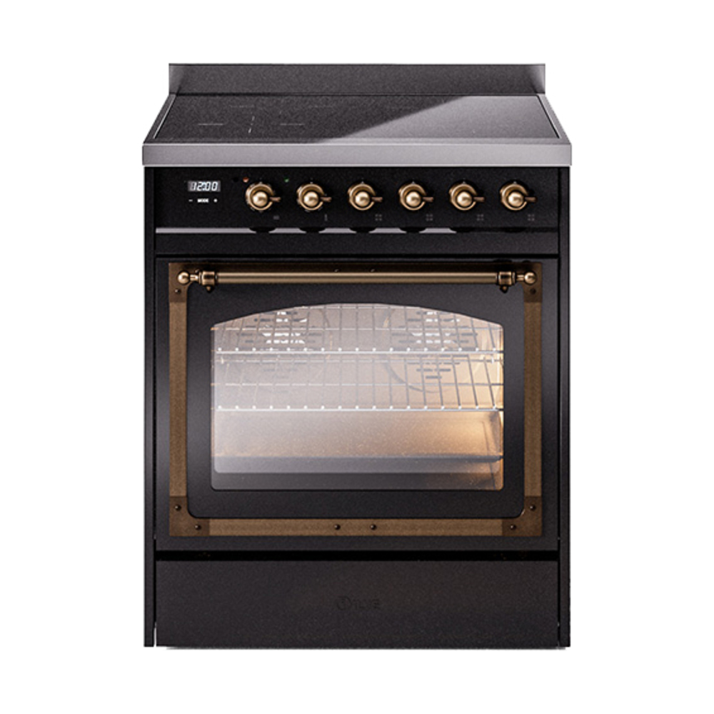 ILVE UNI304NMPBKB Nostalgie II Noblesse 30" Induction Range (Triple Glass Door, Glossy Black, Bronze)