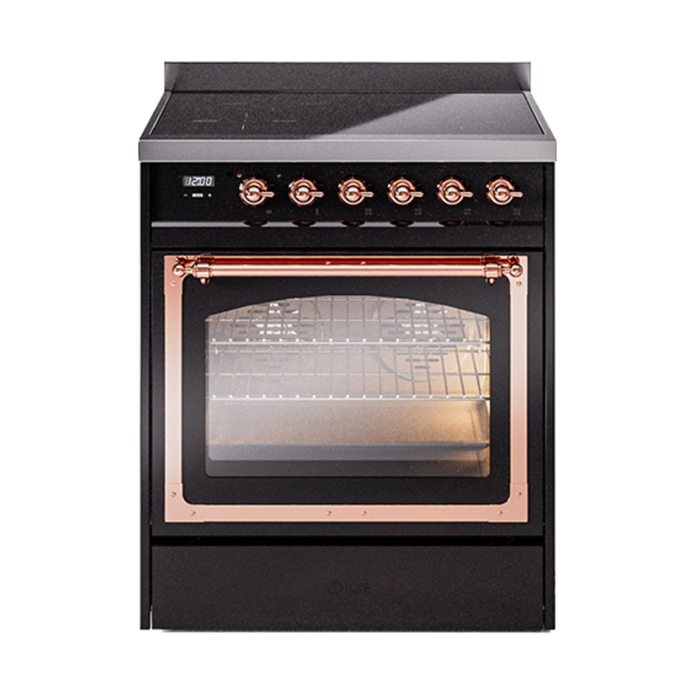 ILVE UNI304NMPBKP Nostalgie II Noblesse 30" Induction Range (Triple Glass Door, Glossy Black, Copper)