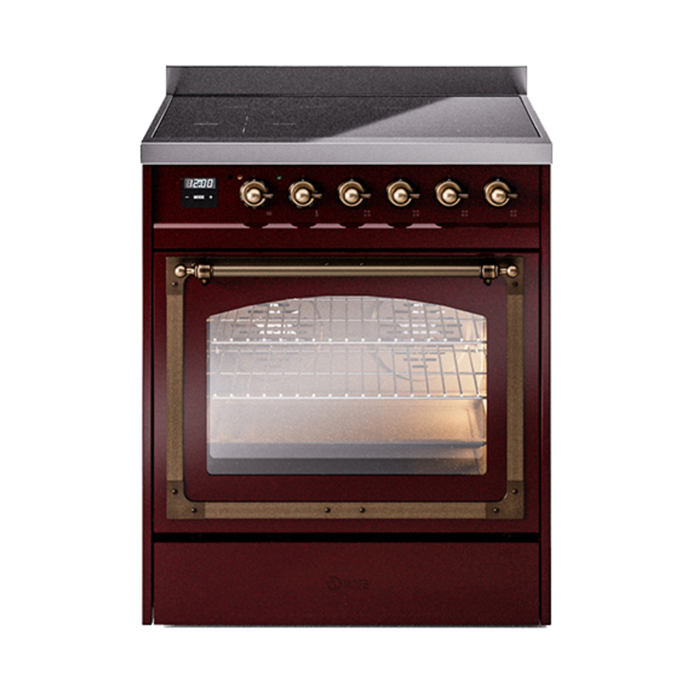 ILVE UNI304NMPBUB Nostalgie II Noblesse 30" Induction Range (Triple Glass Door, Burgundy, Bronze)