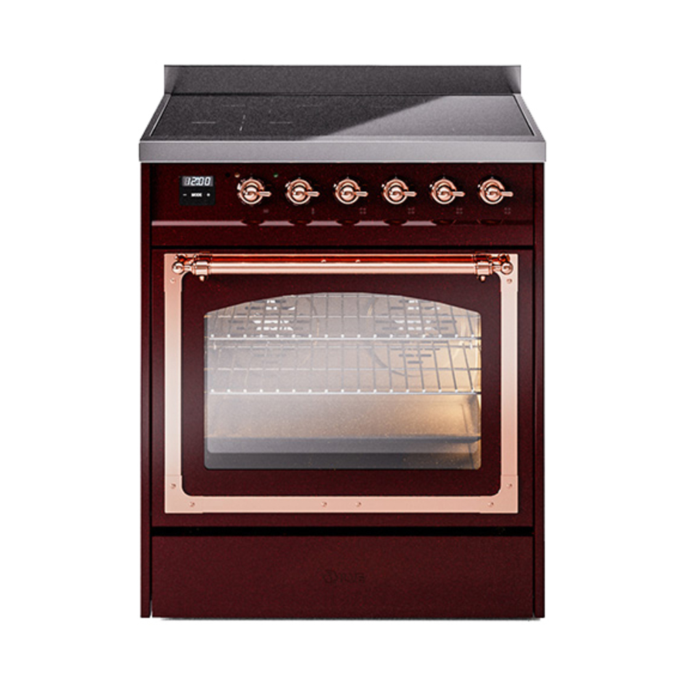 ILVE UNI304NMPBUP Nostalgie II Noblesse 30" Induction Range (Triple Glass Door, Burgundy, Copper)