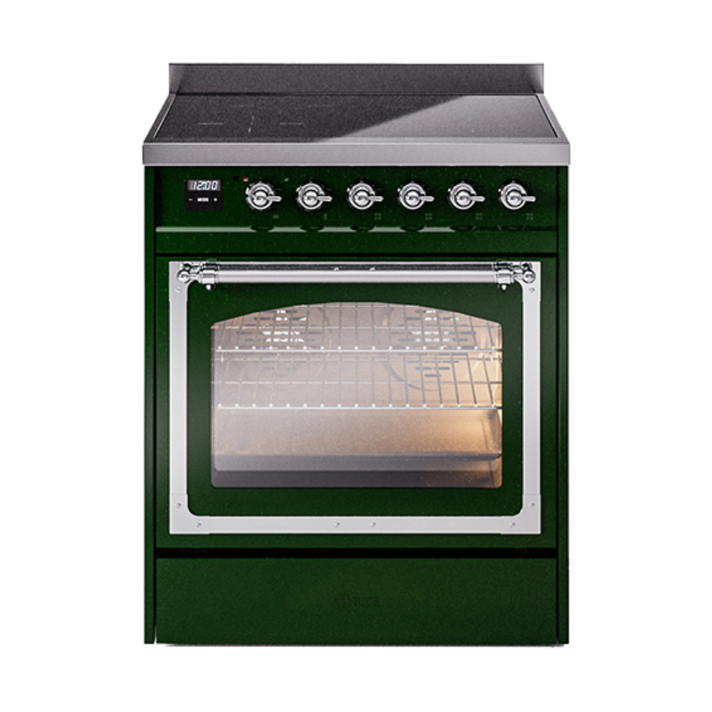 ILVE UNI304NMPEGC Nostalgie II Noblesse 30" Induction Range (Triple Glass Door, Emerald Green, Chrome)