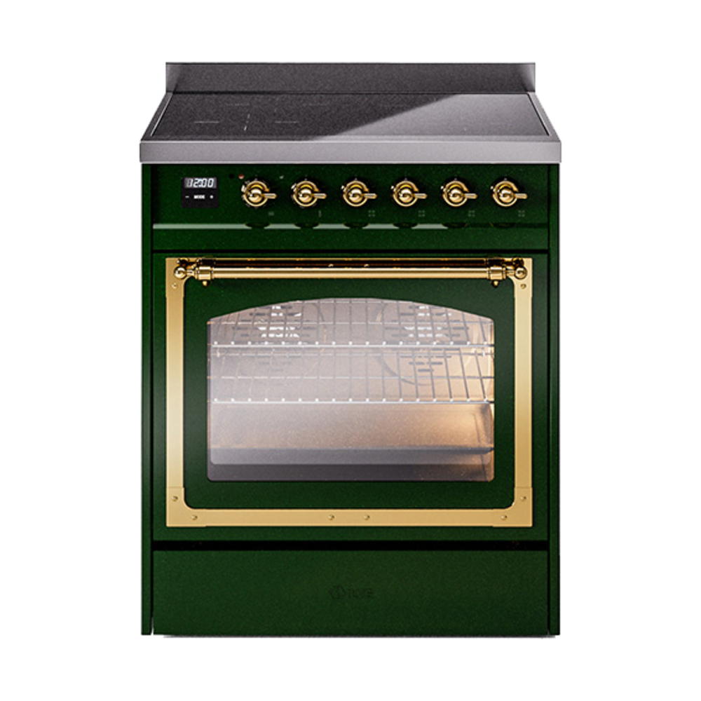 ILVE UNI304NMPEGG Nostalgie II Noblesse 30" Induction Range (Triple Glass Door, Emerald Green, Brass)