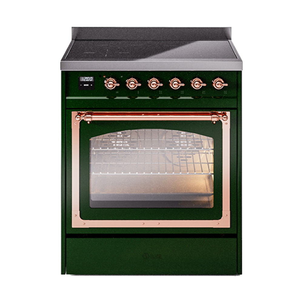 ILVE UNI304NMPEGP Nostalgie II Noblesse 30" Induction Range (Triple Glass Door, Emerald Green, Copper)