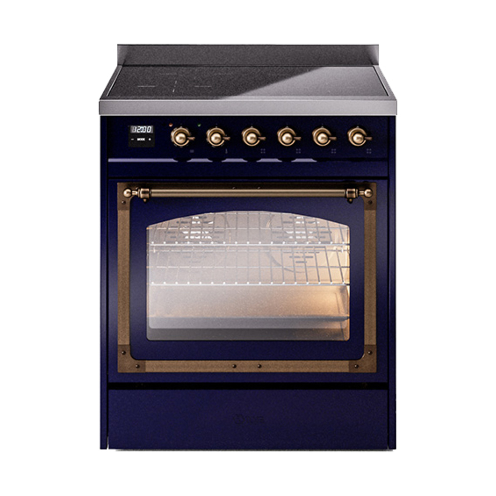 ILVE UNI304NMPMBB Nostalgie II Noblesse 30" Induction Range (Triple Glass Door, Midnight Blue, Bronze)