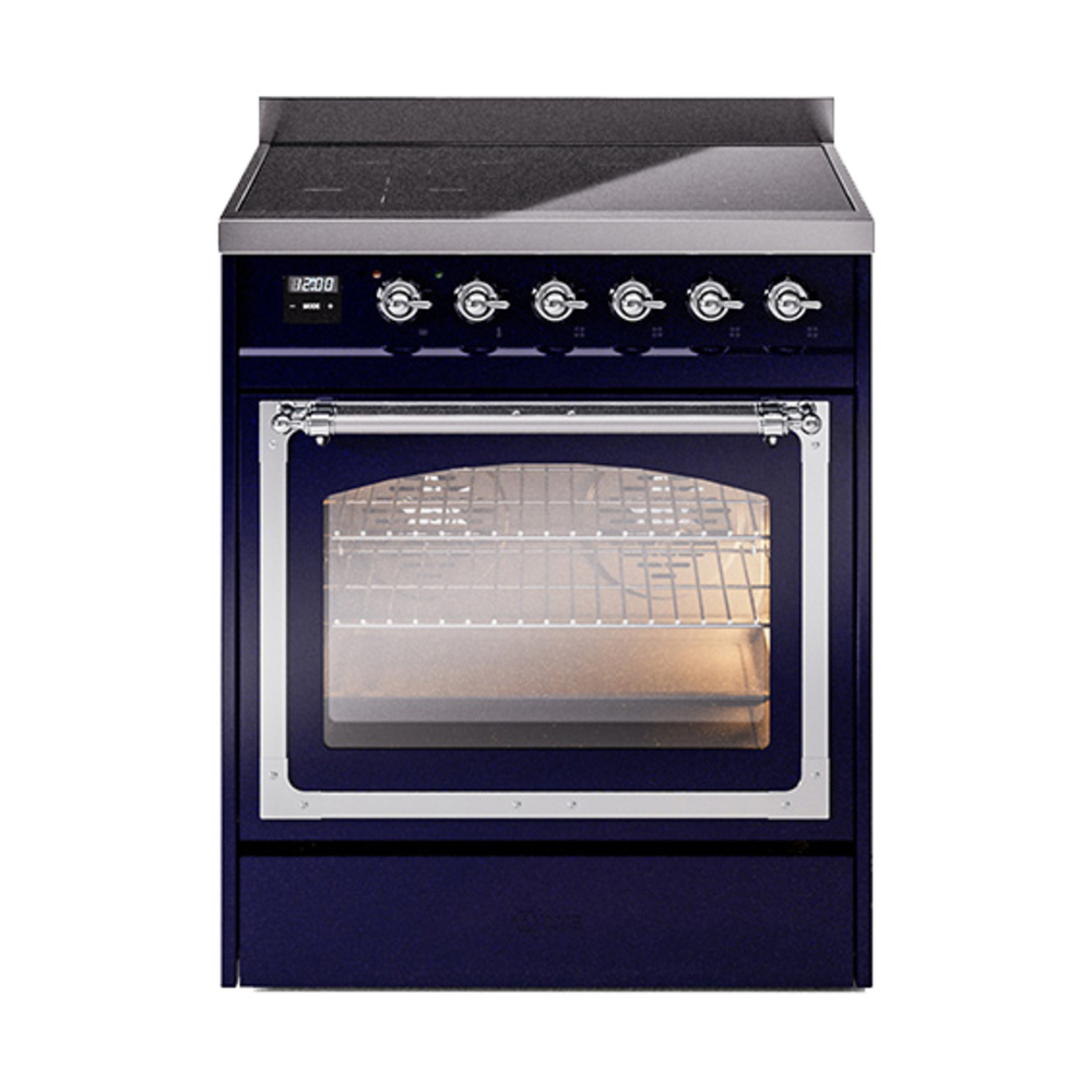 ILVE UNI304NMPMBC Nostalgie II Noblesse 30" Induction Range (Triple Glass Door, Midnight Blue, Chrome)