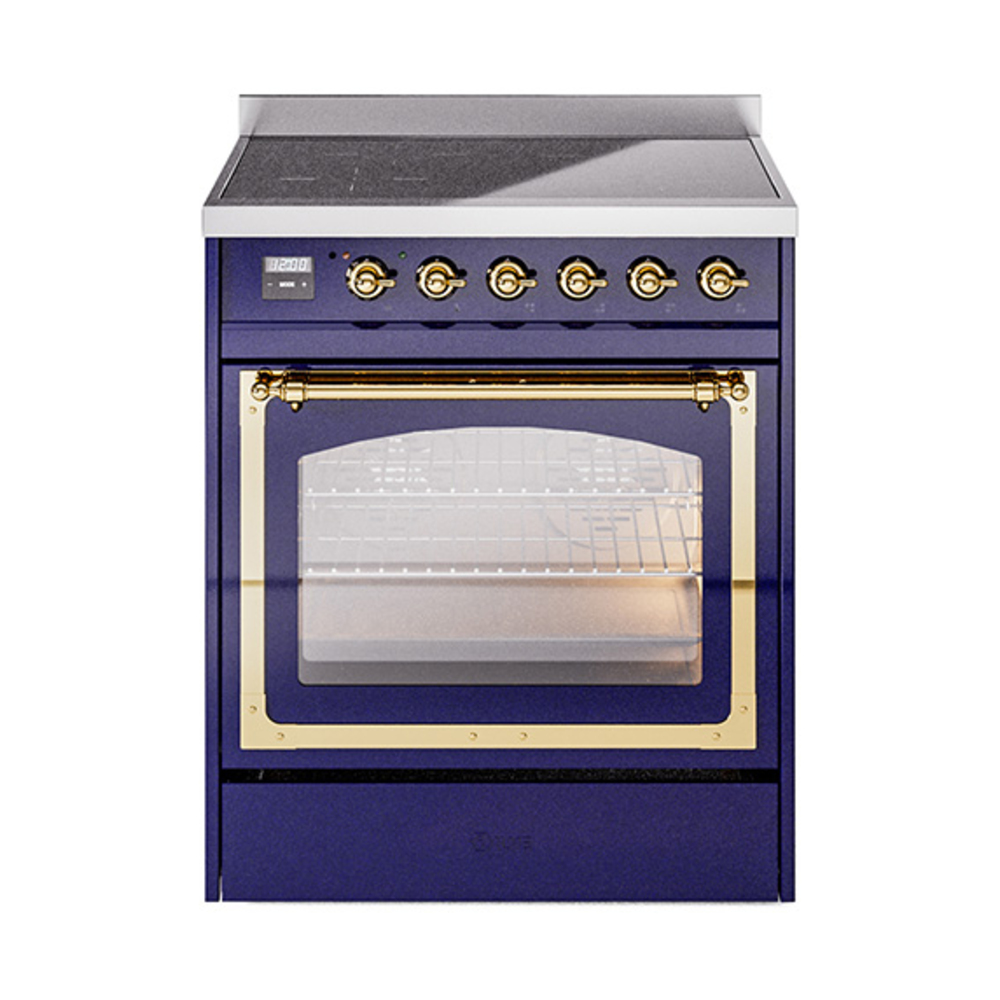 ILVE UNI304NMPMBG Nostalgie II Noblesse 30" Induction Range (Triple Glass Door, Midnight Blue, Brass)