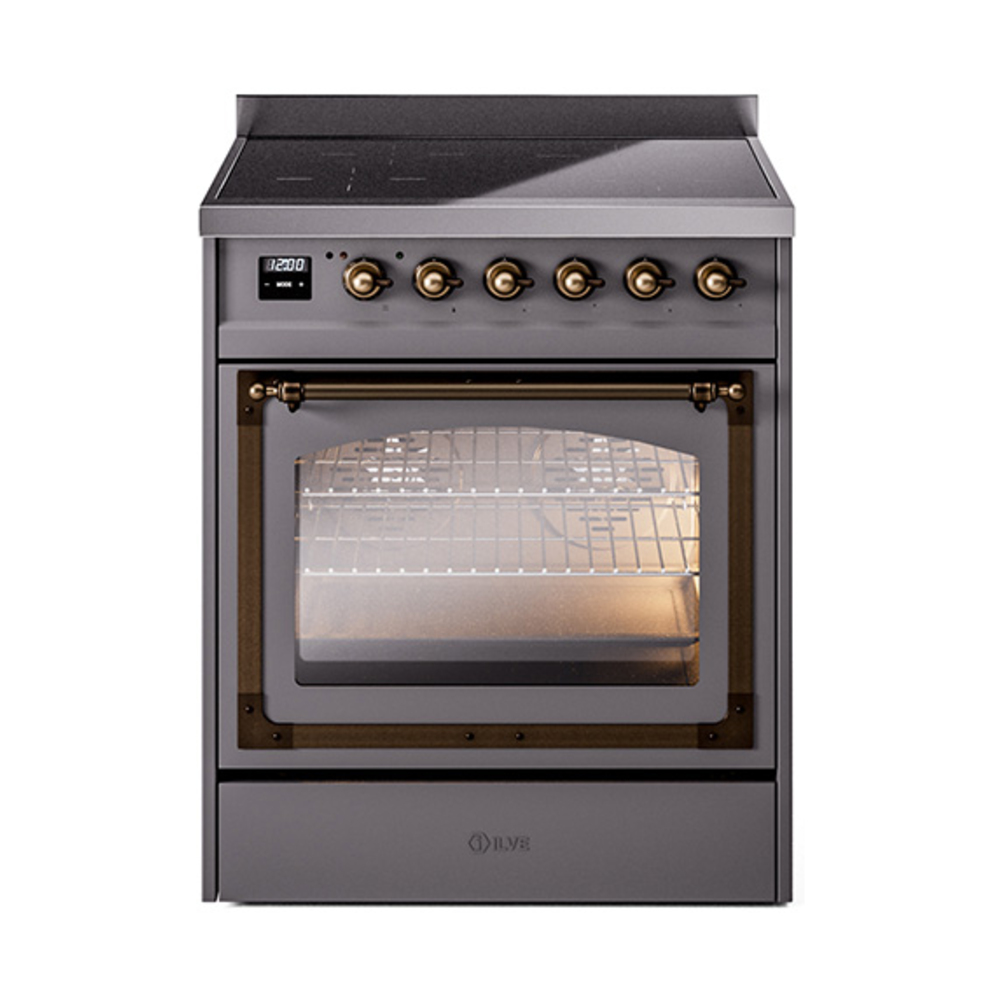 ILVE UNI304NMPMGB Nostalgie II Noblesse 30" Induction Range (Triple Glass Door, Graphite Matte, Bronze)