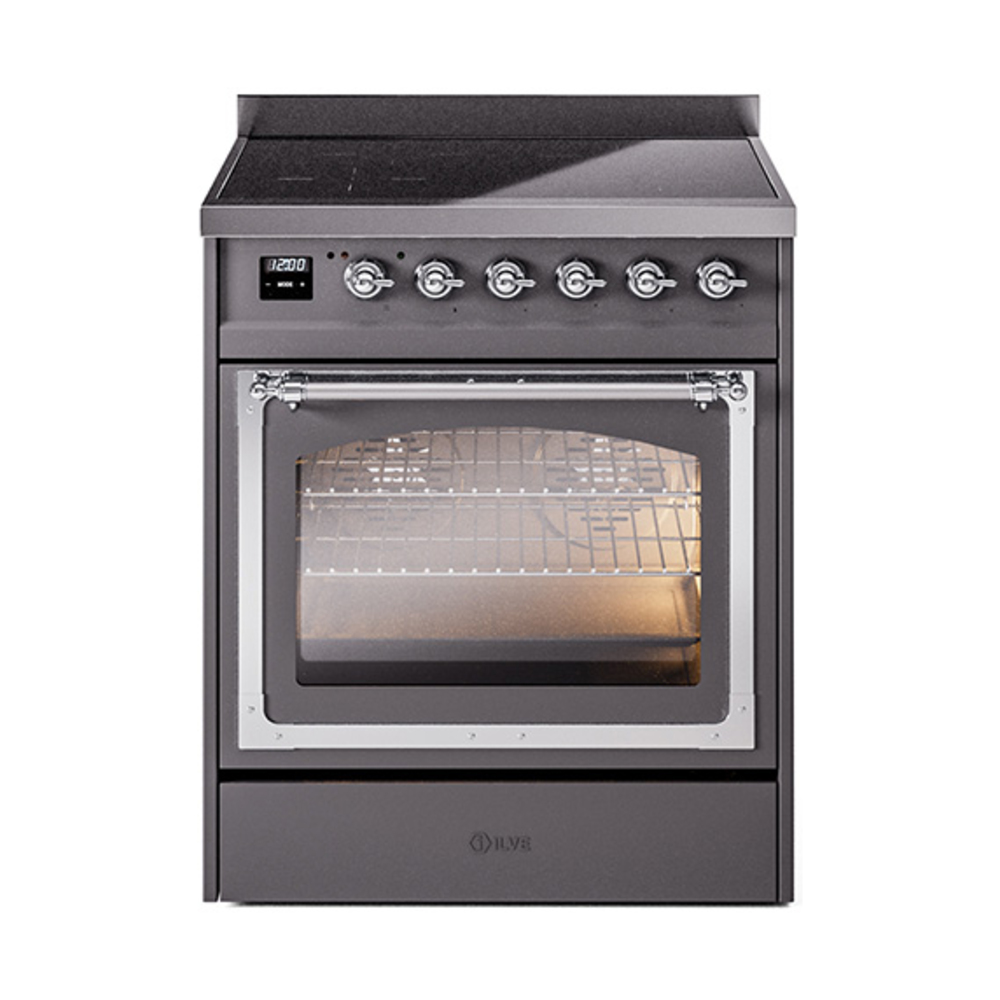 ILVE UNI304NMPMGC Nostalgie II Noblesse 30" Induction Range (Triple Glass Door, Graphite Matte, Chrome)