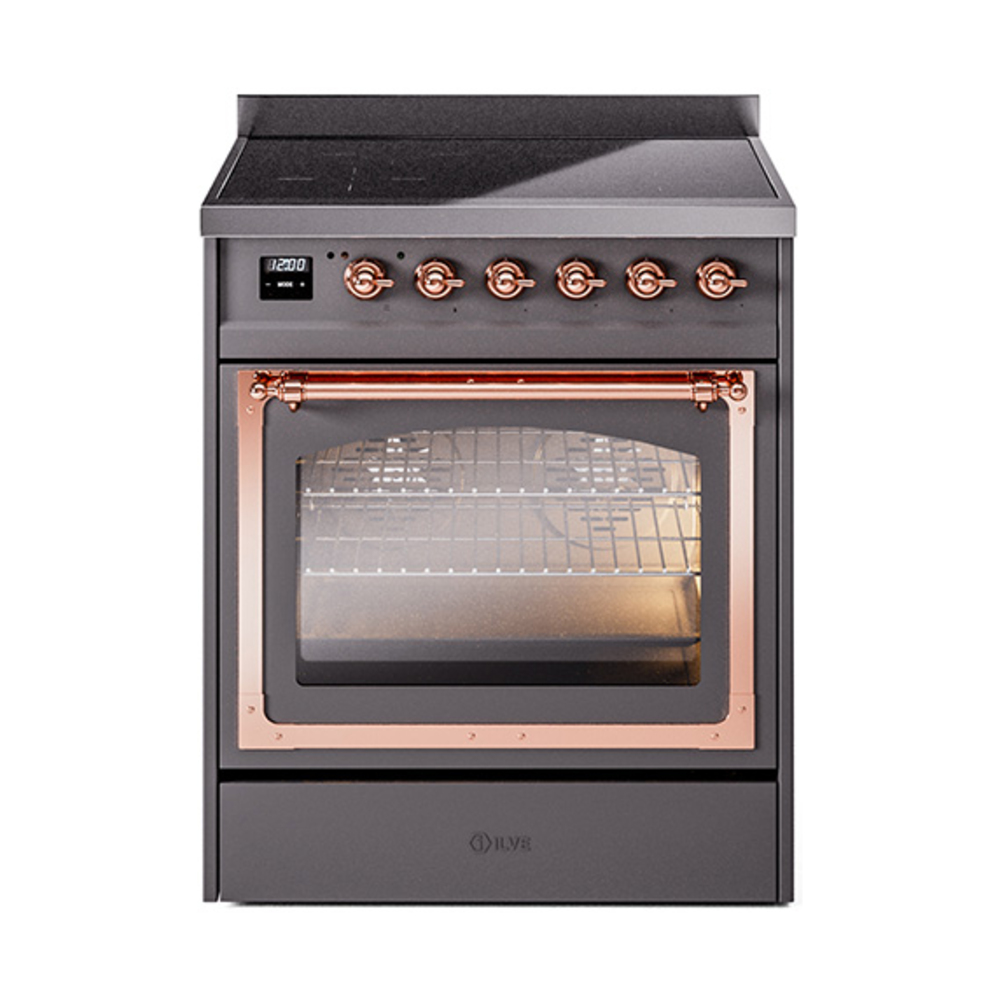 ILVE UNI304NMPMGP Nostalgie II Noblesse 30" Induction Range (Triple Glass Door, Graphite Matte, Copper)