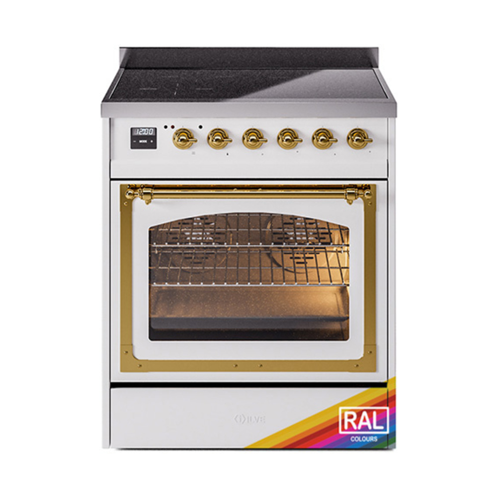 ILVE UNI304NMPRAG Nostalgie II Noblesse 30" Induction Range (Triple Glass Door, RAL, Brass)