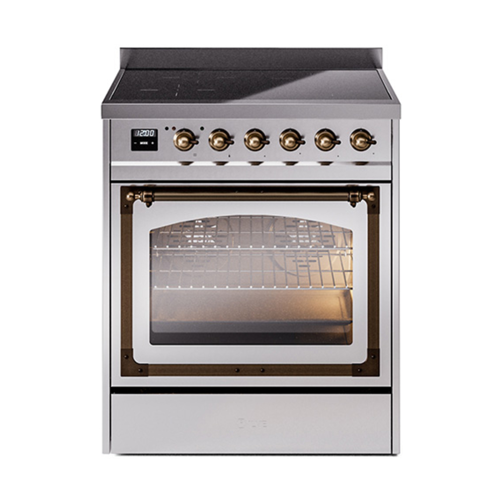 ILVE UNI304NMPSSB Nostalgie II Noblesse 30" Induction Range (Triple Glass Door, Stainless Steel, Bronze)