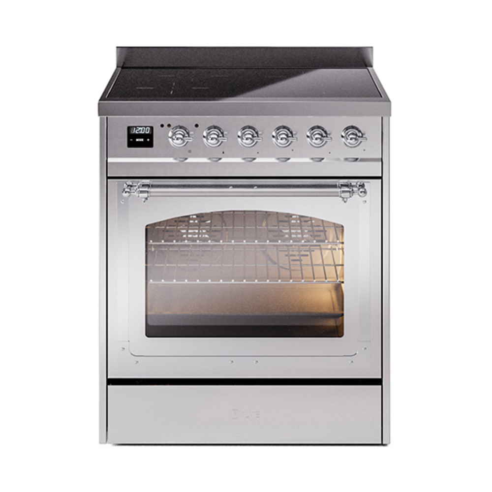 ILVE UNI304NMPSSC Nostalgie II Noblesse 30" Induction Range (Triple Glass Door, Stainless Steel, Chrome)