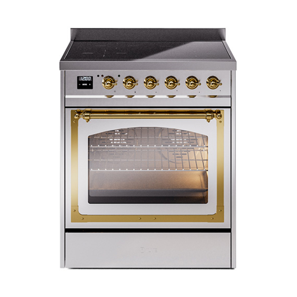 ILVE UNI304NMPSSG Nostalgie II Noblesse 30" Induction Range (Triple Glass Door, Stainless Steel, Brass)