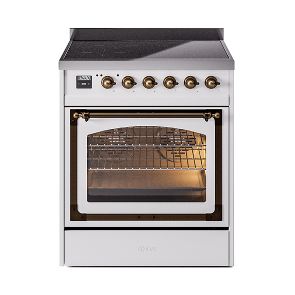 ILVE UNI304NMPWHB Nostalgie II Noblesse 30" Induction Range (Triple Glass Door, White, Bronze)