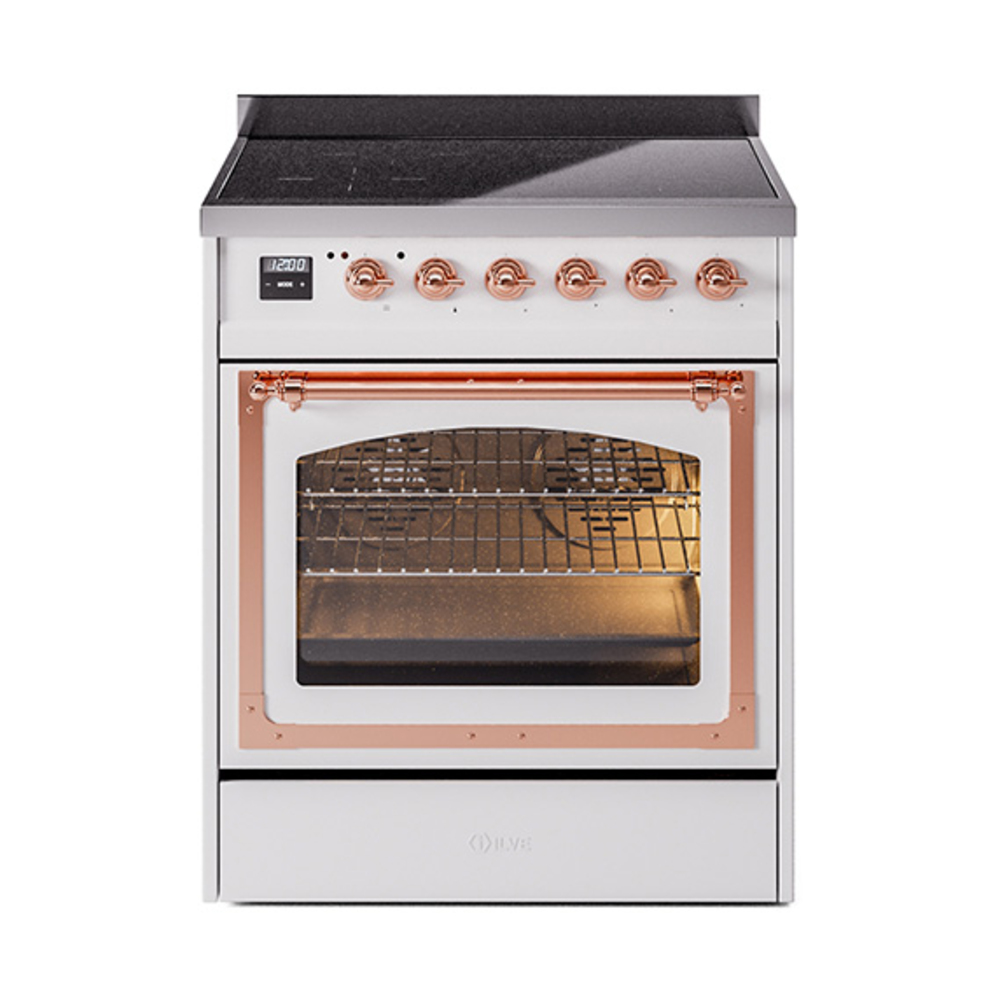 ILVE UNI304NMPWHP Nostalgie II Noblesse 30" Induction Range (Triple Glass Door, White, Copper)