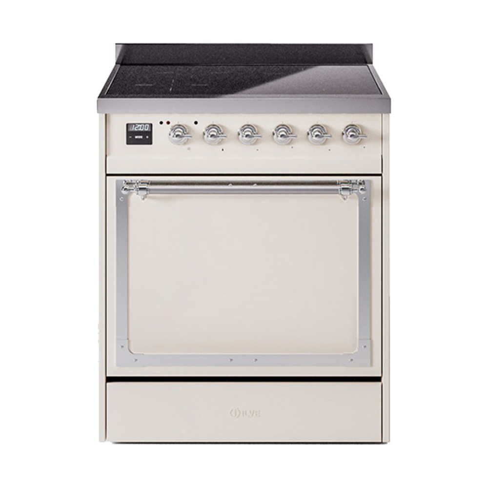 ILVE UNI304QNMPAWC Nostalgie II Noblesse 30" Induction Range (Solid Door, Antique White, Chrome)