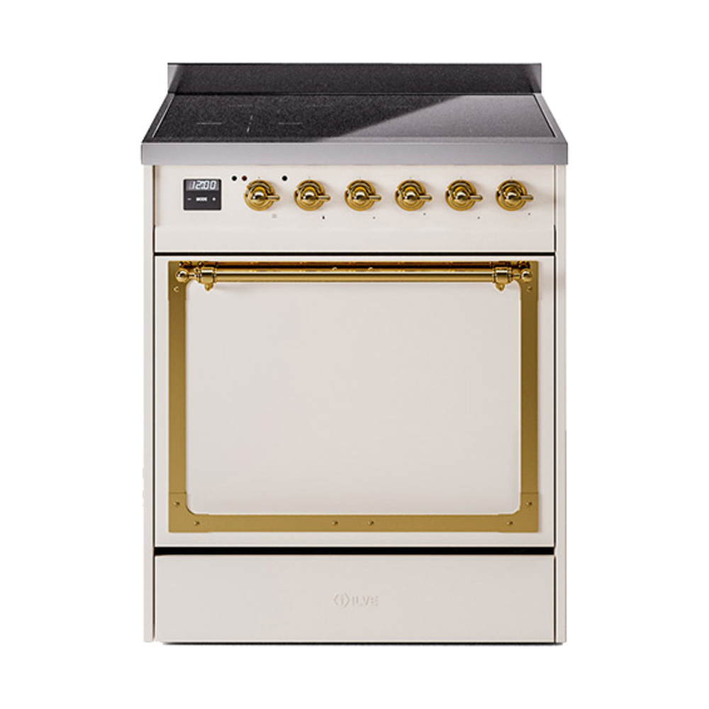 ILVE UNI304QNMPAWG Nostalgie II Noblesse 30" Induction Range (Solid Door, Antique White, Brass)