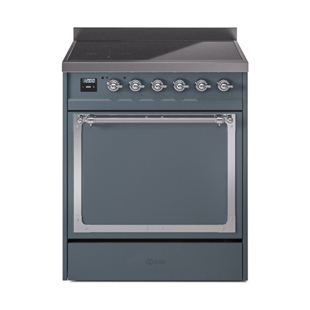 ILVE UNI304QNMPBGC Nostalgie II Noblesse 30" Induction Range (Solid Door, Blue Grey, Chrome)