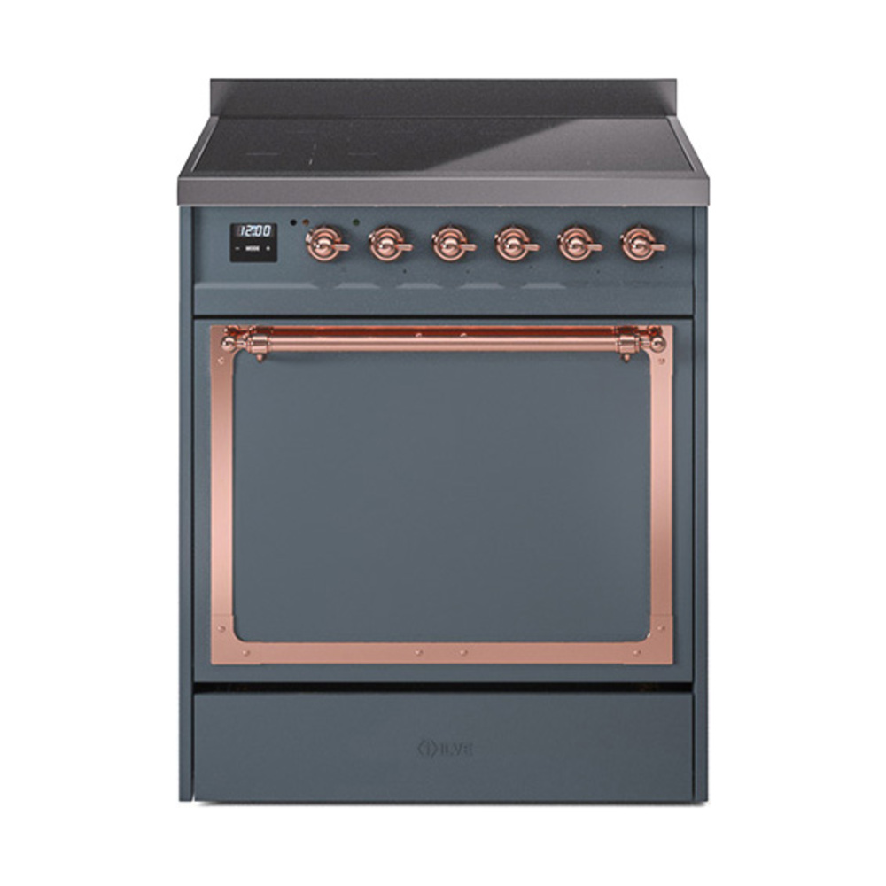 ILVE UNI304QNMPBGP Nostalgie II Noblesse 30" Induction Range (Solid Door, Blue Grey, Copper)