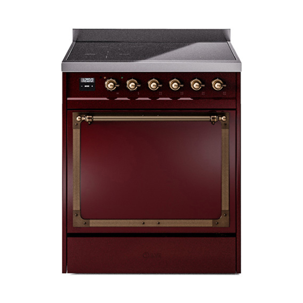 ILVE UNI304QNMPBUB Nostalgie II Noblesse 30" Induction Range (Solid Door, Burgundy, Bronze)