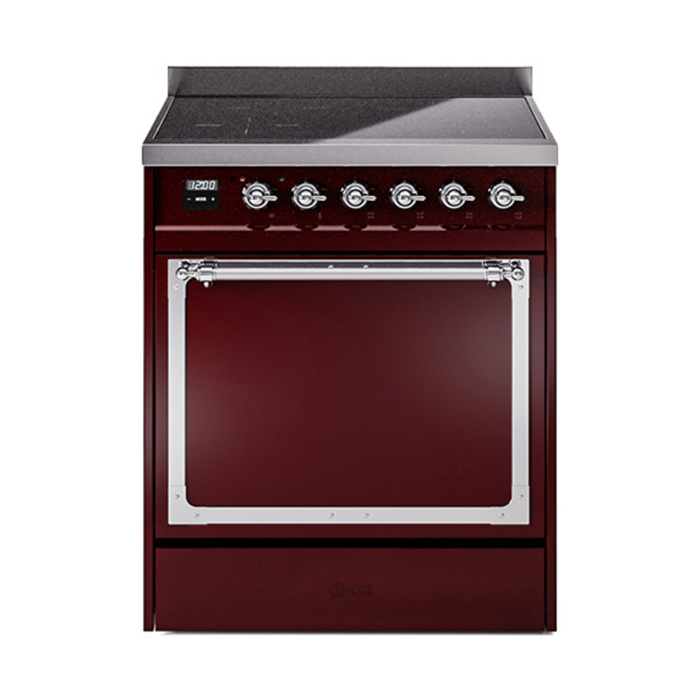 ILVE UNI304QNMPBUC Nostalgie II Noblesse 30" Induction Range (Solid Door, Burgundy, Chrome)